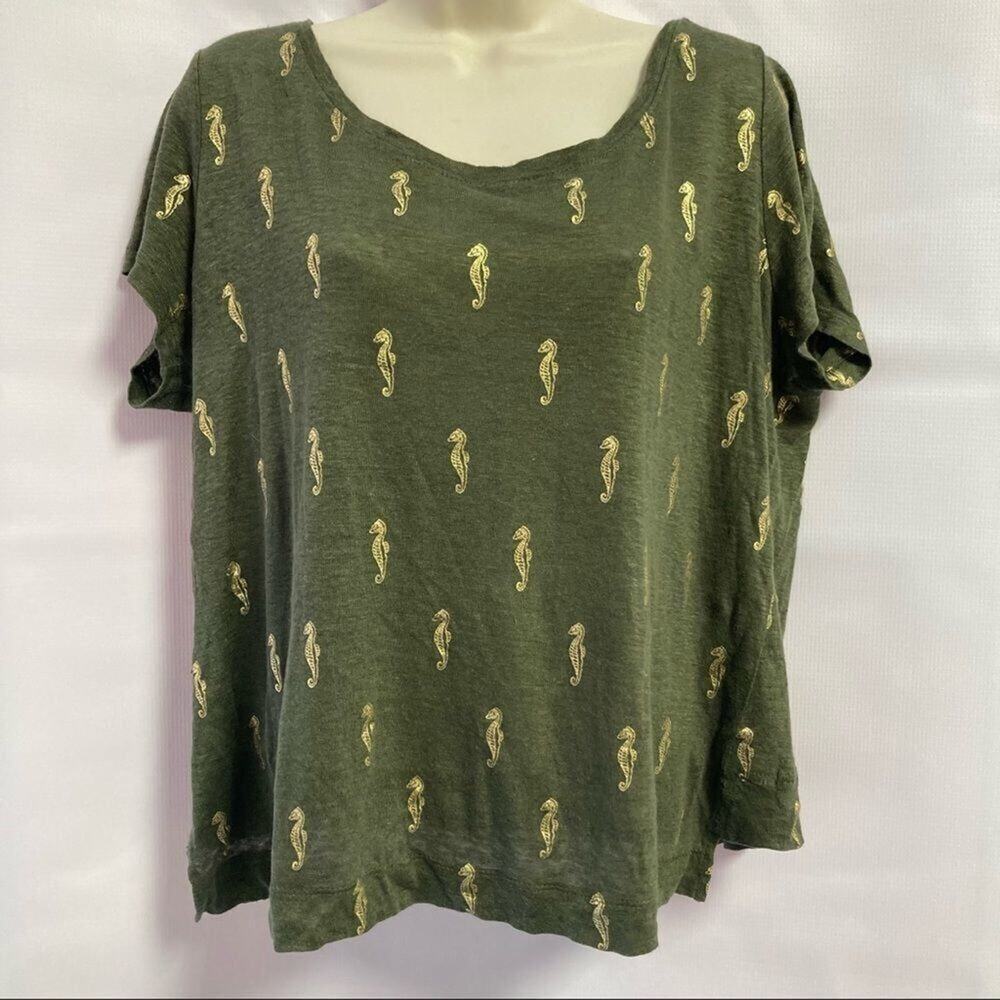J.JILL HORSE SHOES GRAPHIC DESIGN BLOUSE SIZE M